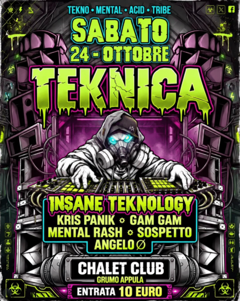 Teknodelik tekno dark industrial Chalet Club Grumo Appula October 2026